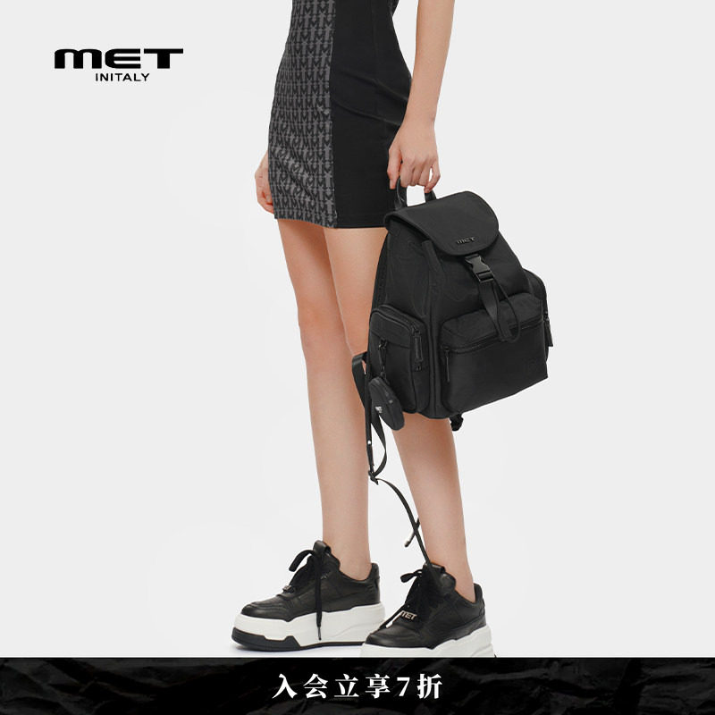 MET initaly麦特夏季新款个性黑色厚底休闲女鞋透气百搭板鞋