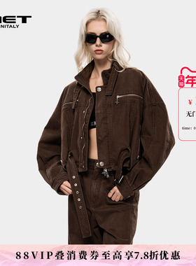 MET initaly复古工装风短款机车风牛仔外套女秋冬宽松休闲夹克
