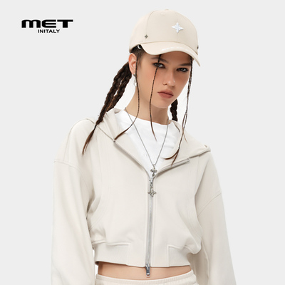 MET initaly麦特夏季新款美式潮牌连帽卫衣女休闲街头风短外套