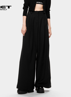 MET initaly麦特美式复古休闲裤女秋季新款休闲百搭阔腿长裤