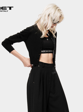 MET initaly轻熟优雅风圆领纽扣开衫女春季新款短外套针织衫