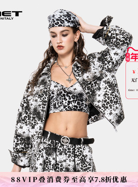 MET initaly麦特美式复古豹纹短外套女时尚拉链夹克轻奢潮牌外套