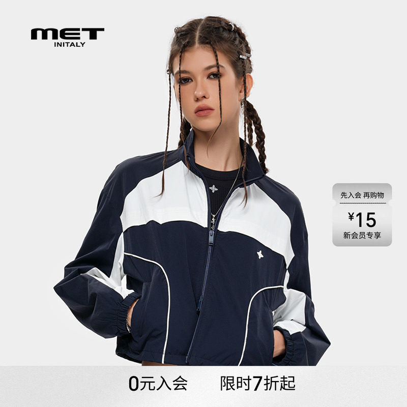 METinitaly美式复古撞色拉链休闲外套女夏季新款流行上衣