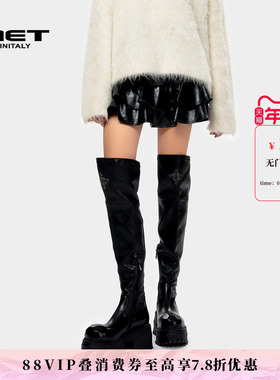 MET initaly麦特美式复古黑色半身裙女秋季新款休闲百搭短裙