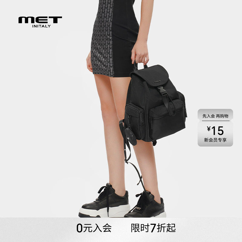 MET initaly麦特夏季新款个性黑色厚底休闲女鞋透气百搭板鞋