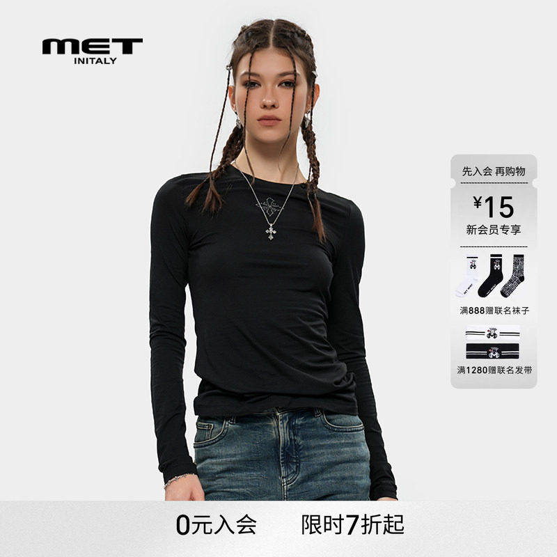 MET initaly夏季新款潮牌十字花纯色长袖休闲百搭上衣女