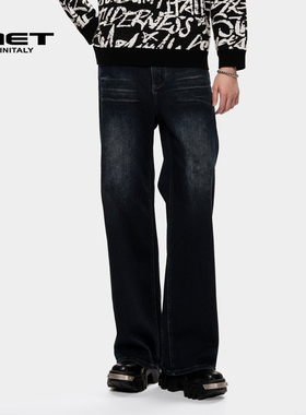 MET initaly麦特美式复古牛仔裤男秋季新款休闲百搭直筒长裤