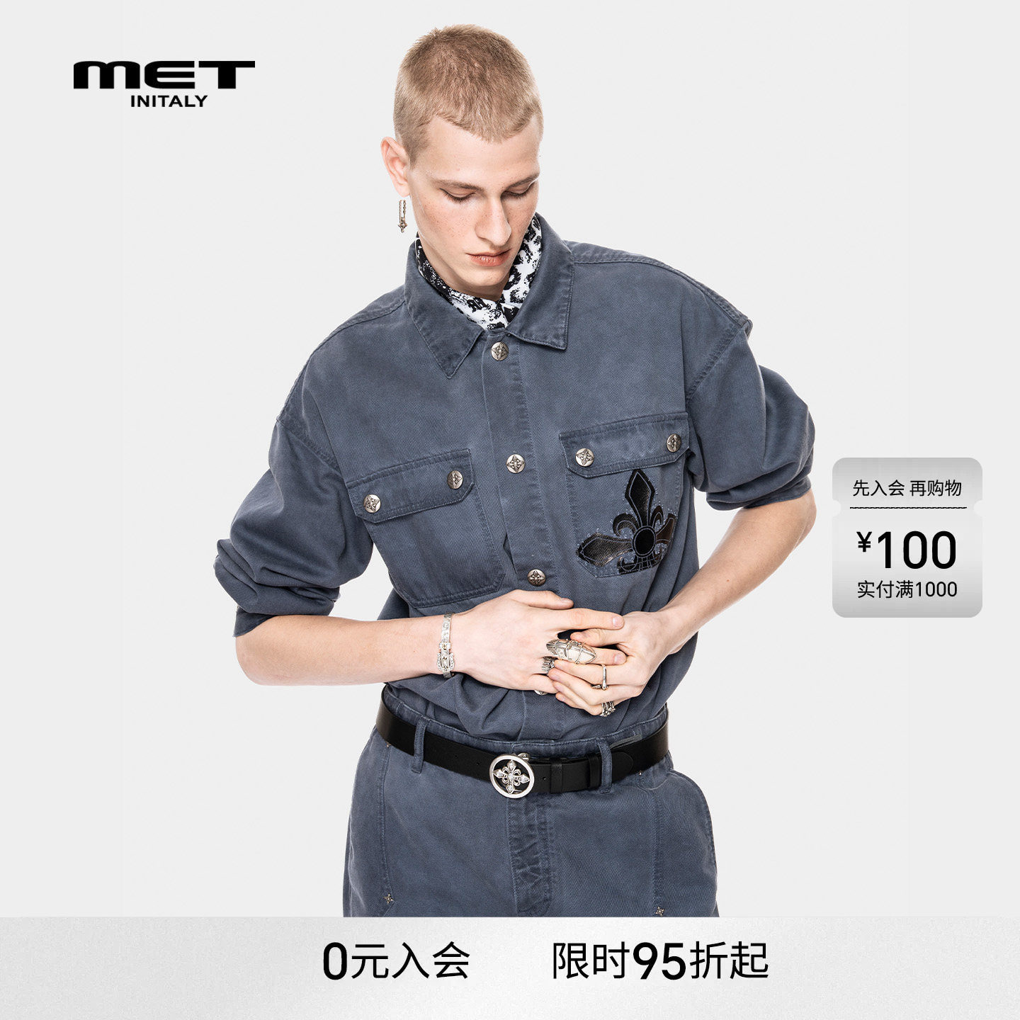 MET initaly早春水洗牛仔外套休闲宽松刺绣徽标夹克潮流百搭上衣
