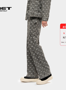 MET initaly麦特美式复古印花牛仔裤女秋季新款休闲百搭长裤