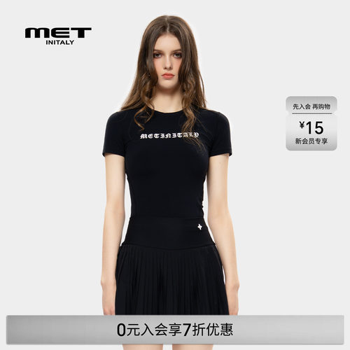 MET initaly美式复古字母印花短袖T恤女早春新款上衣休闲百搭