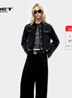 MET initaly麦特美式复古短外套女秋季新款休闲百搭牛仔夹克