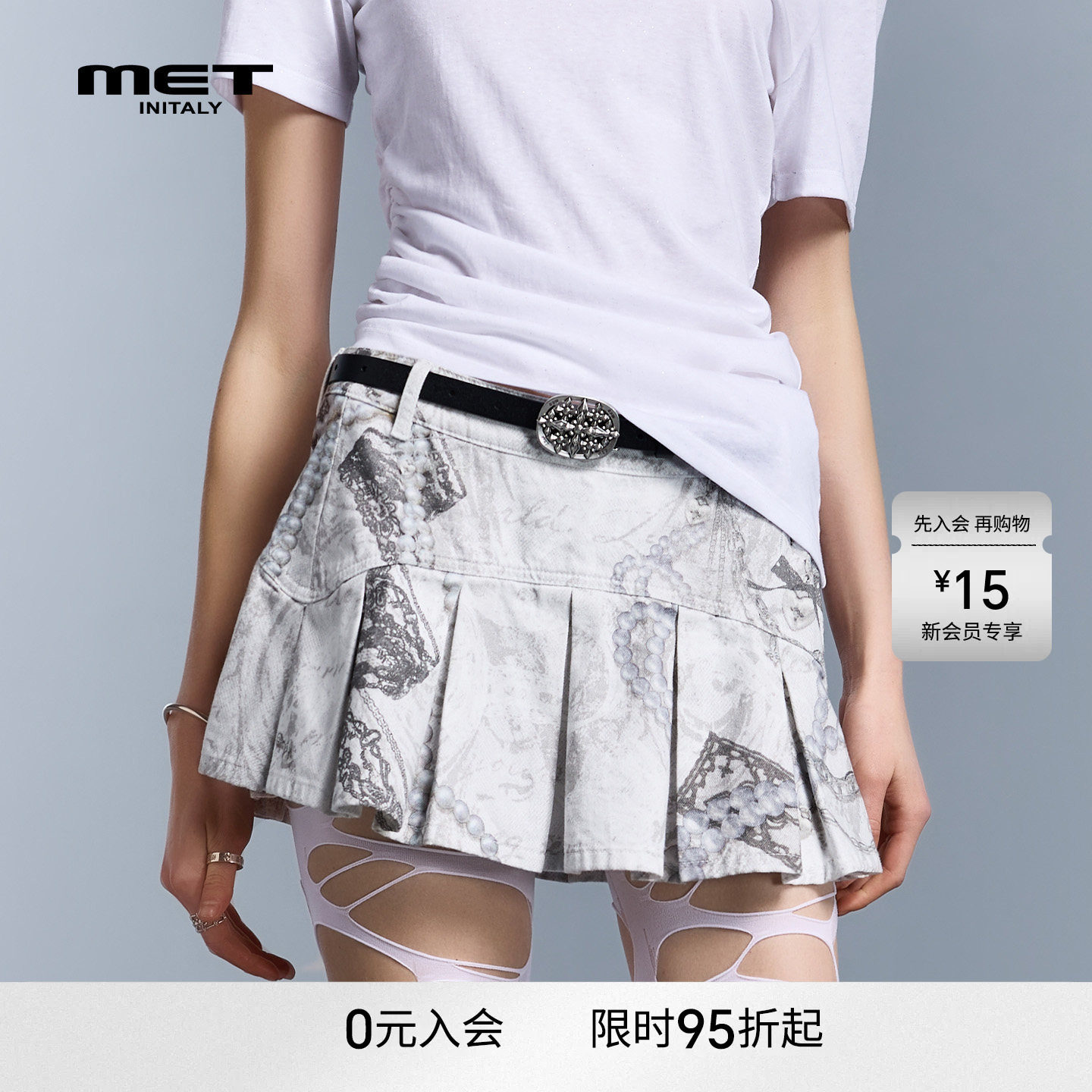 MET initaly夏季Y2K迷彩百褶半身裙女短裙个性印花褶皱裙高腰显瘦