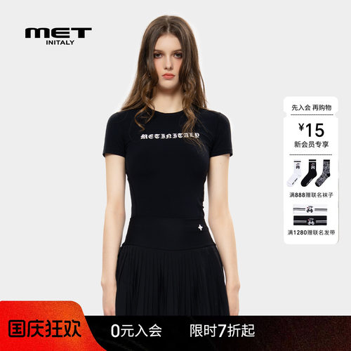 MET initaly美式复古字母印花短袖T恤女早春新款上衣休闲百搭