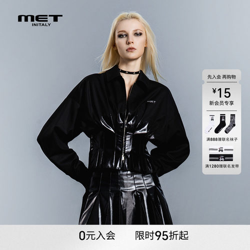 MET initaly酷感学院风黑色短外套女廓形拉链夹克上衣