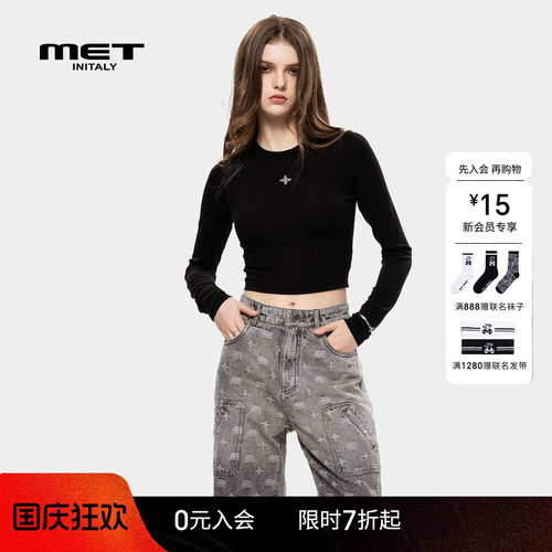MET initaly麦特美式街头风长袖T恤女早春休闲百搭打底衫上衣