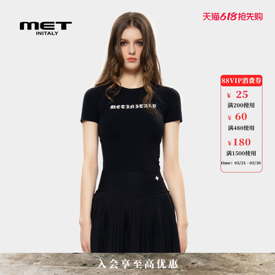 MET initaly美式复古字母印花短袖T恤女早春新款上衣休闲百搭