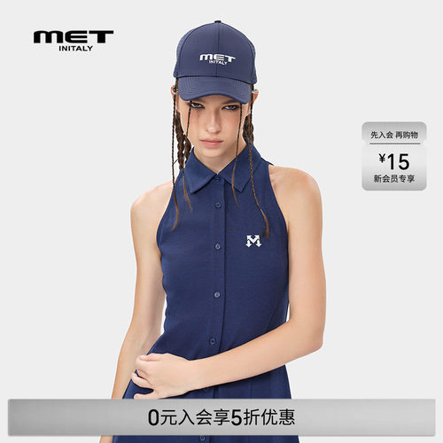 MET initaly美式街头风无袖翻领背心连衣裙夏季新款短裙子