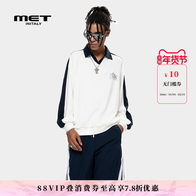 MET initaly麦特美式复古字母印花卫衣男女秋季新款百搭上衣