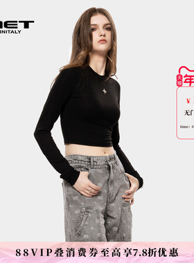 MET initaly麦特美式街头风长袖T恤女秋季休闲百搭打底衫上衣