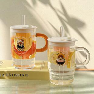 舍里耐热玻璃杯大容量高硼硅茶水分离泡茶杯办公室喝水杯子吸管杯