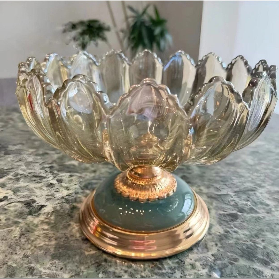 轻奢陶瓷玻璃水果盘家用茶几客厅餐桌高档零食糖果大果盘装饰摆件