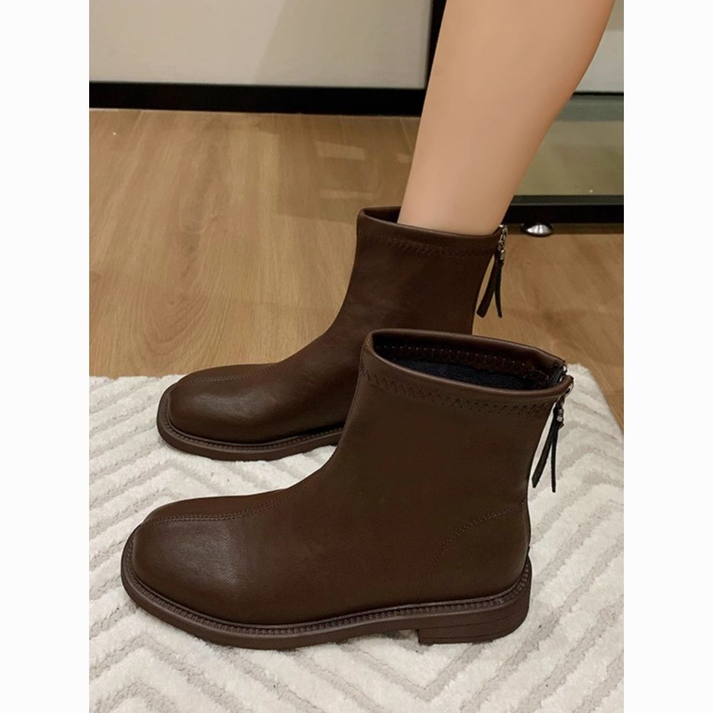 学院风高级瘦瘦靴女2024新款弹力女靴子显高薄款马丁靴加绒短筒靴