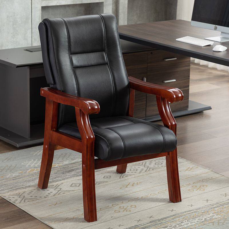 电脑办公椅家用舒适会议棋牌室椅子实木老板麻将真皮座椅四脚椅