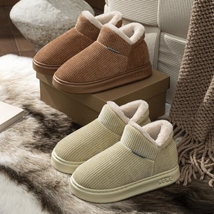 日本进口洋山公羊雪地靴女新款冬季保暖家居加绒外穿灯芯棉防滑棉