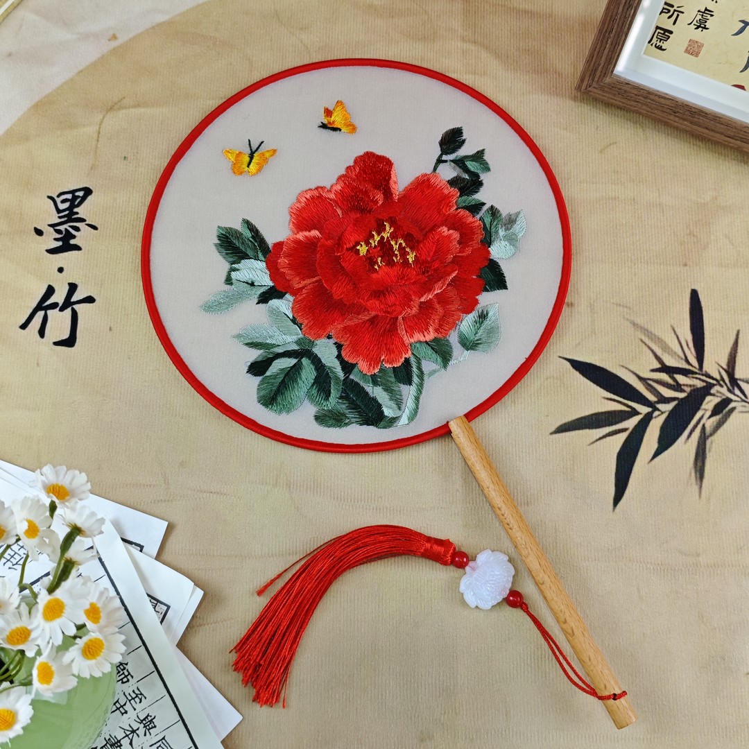 牡丹花双面绣团扇刺绣扇子中式古风舞蹈苏绣双面扇子刺绣团扇刺绣