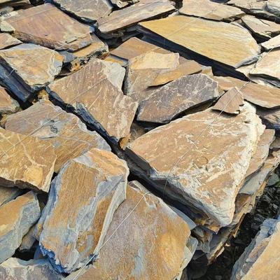 天然青石板锈色碎拼石毛石片别墅民宿文化石外墙砖广场铺地乱形石