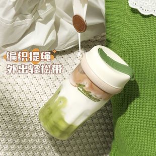 水杯耐高温食品级可装开水物生物女生高颜值夏天吸管玻璃水杯新款