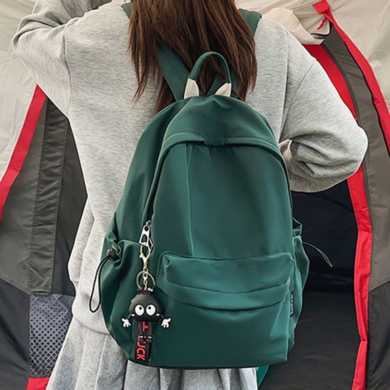 绿色书包森系百搭简约纯色双肩包女日韩时尚休闲大学生初高中生