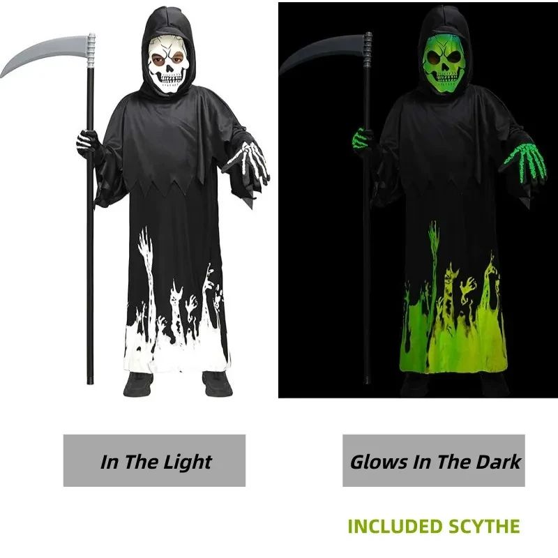 Child Scary Grim Reaper Phantom Glow In The Dark Cosplay Fan