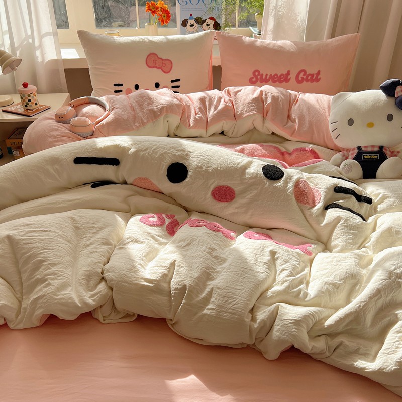 A-超柔水洗四件套可爱网红少女心学生宿舍单人三件套小清新床品