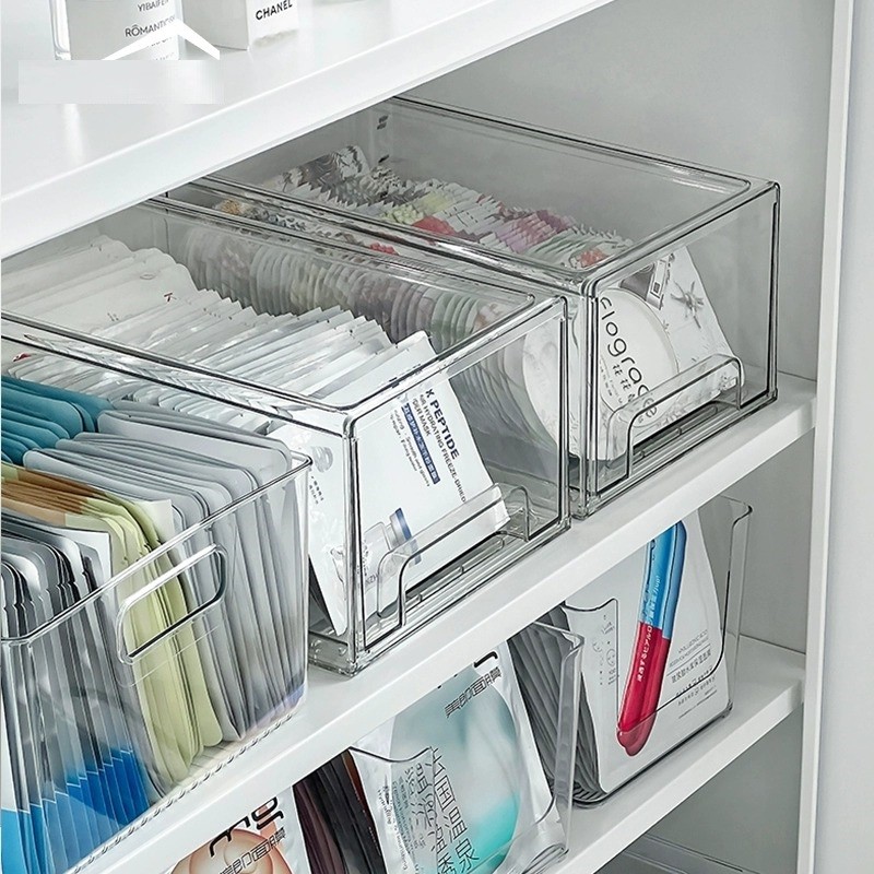 面膜收纳盒化妆品透明整理盒梳妆台桌面护肤品置物架口红收纳储物