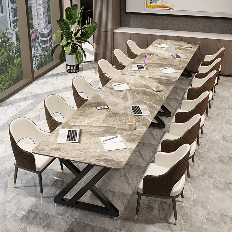 岩板会议桌长桌简约现代大理石北欧轻奢办公洽谈桌椅长条桌工作台