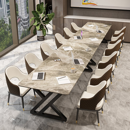 岩板会议桌长桌简约现代大理石北欧轻奢办公洽谈桌椅长条桌工作台