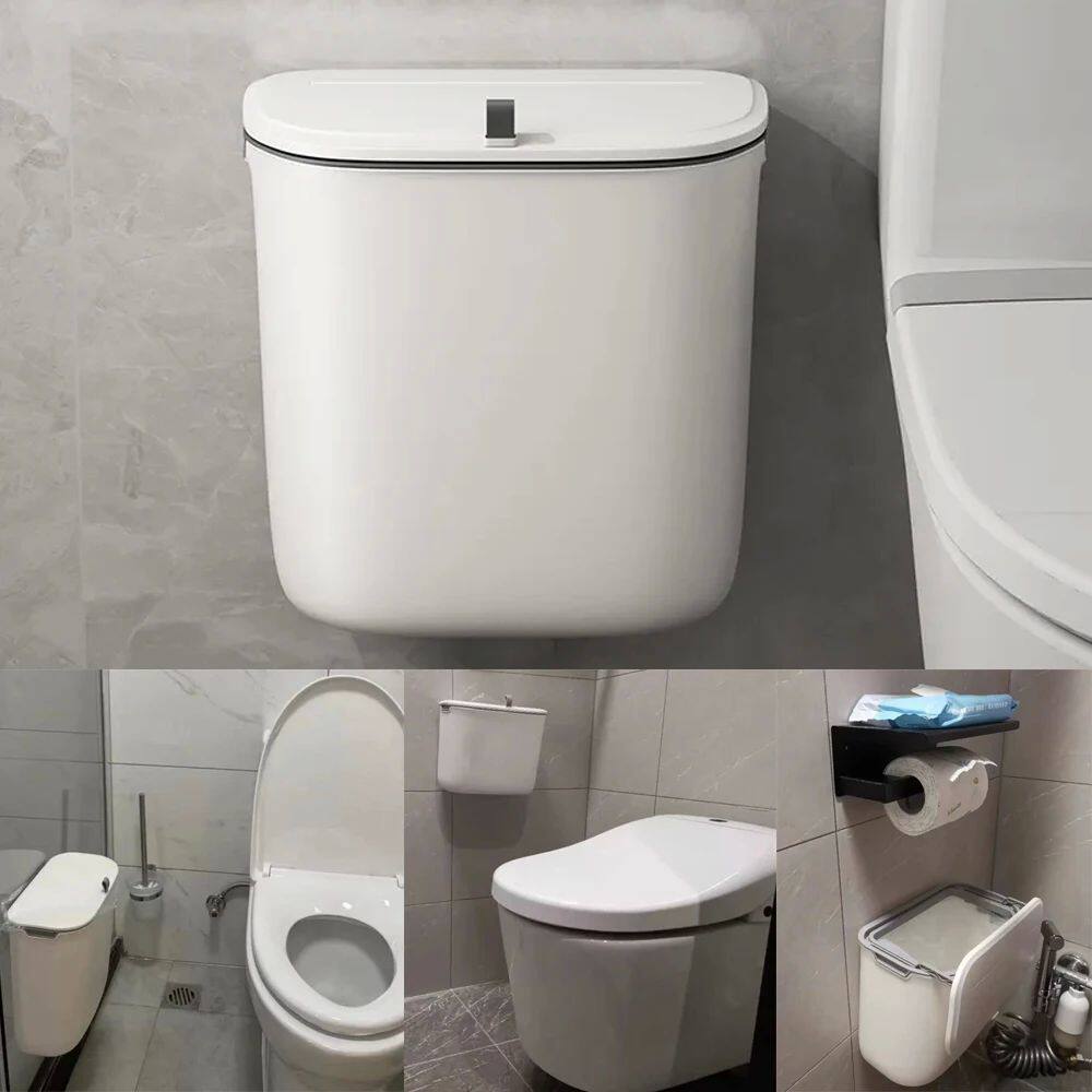 Bathroom Trash Can Wall Mounted Hanging Trash Bin With Lid W