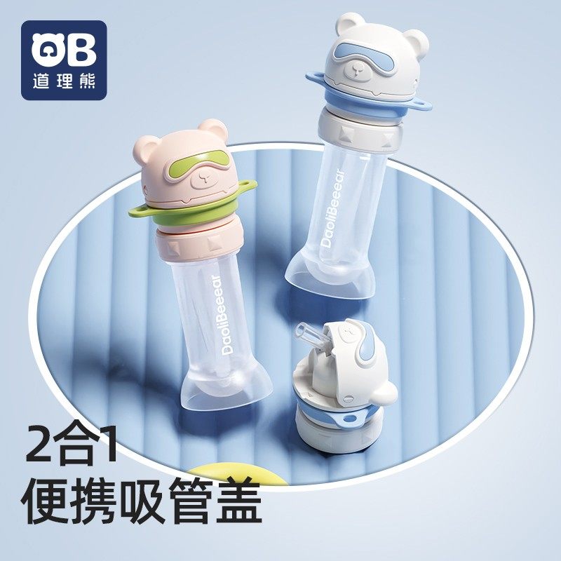 道理熊瓶盖转换头便携式儿童防呛吸管盖喝水神器宝宝矿泉水转换嘴