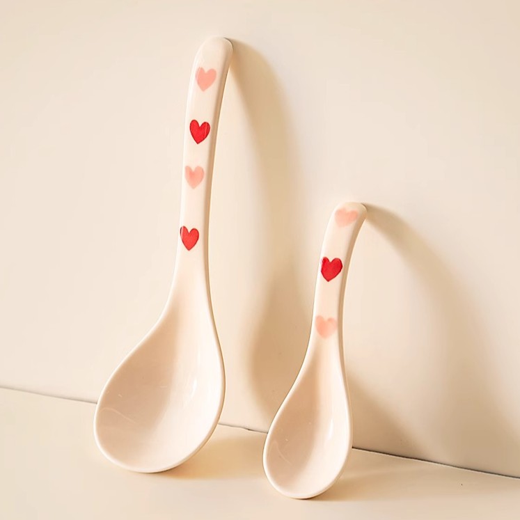 onlycook爱心陶瓷汤勺可爱仙女小勺子高颜值汤匙家用长柄喝汤调羹