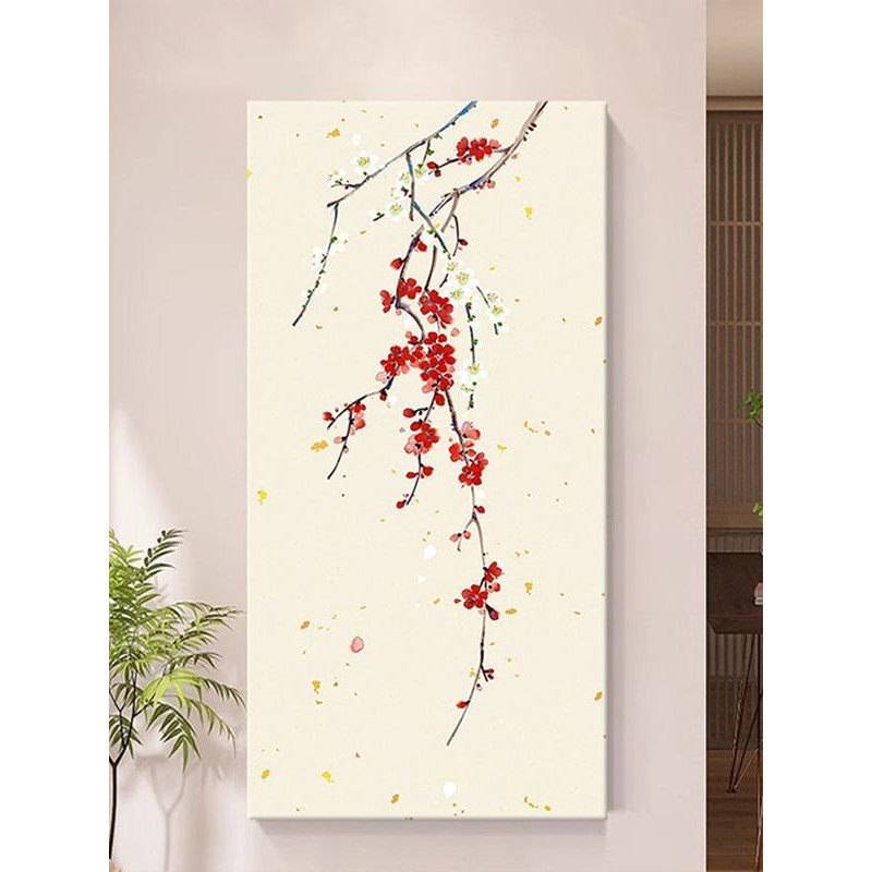 新中式梅花纯手绘油画玄关装饰画茶室客厅抽象丙烯花卉肌理画挂画图片