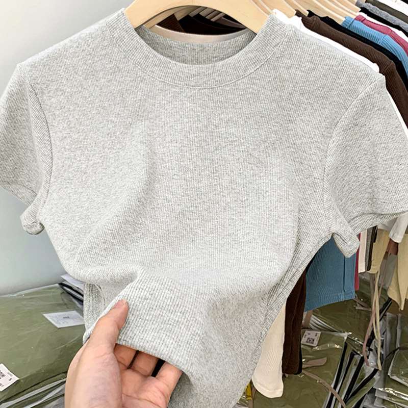 Women's Shoulder Cotton Short-Sleeved T-Shirt for Summer New图片