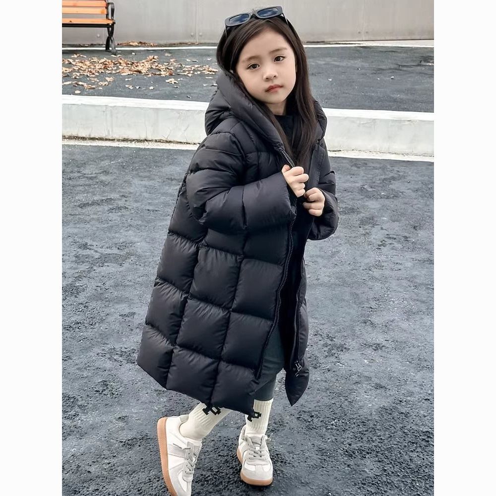 儿童棉服中长款2025新款洋气女童加厚外套男童棉衣圆领带帽棉袄潮