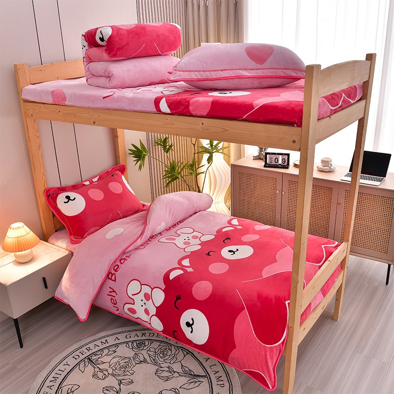 【推荐】学生宿舍加厚牛奶绒三件套床单床笠床上用品寝室上下铺保