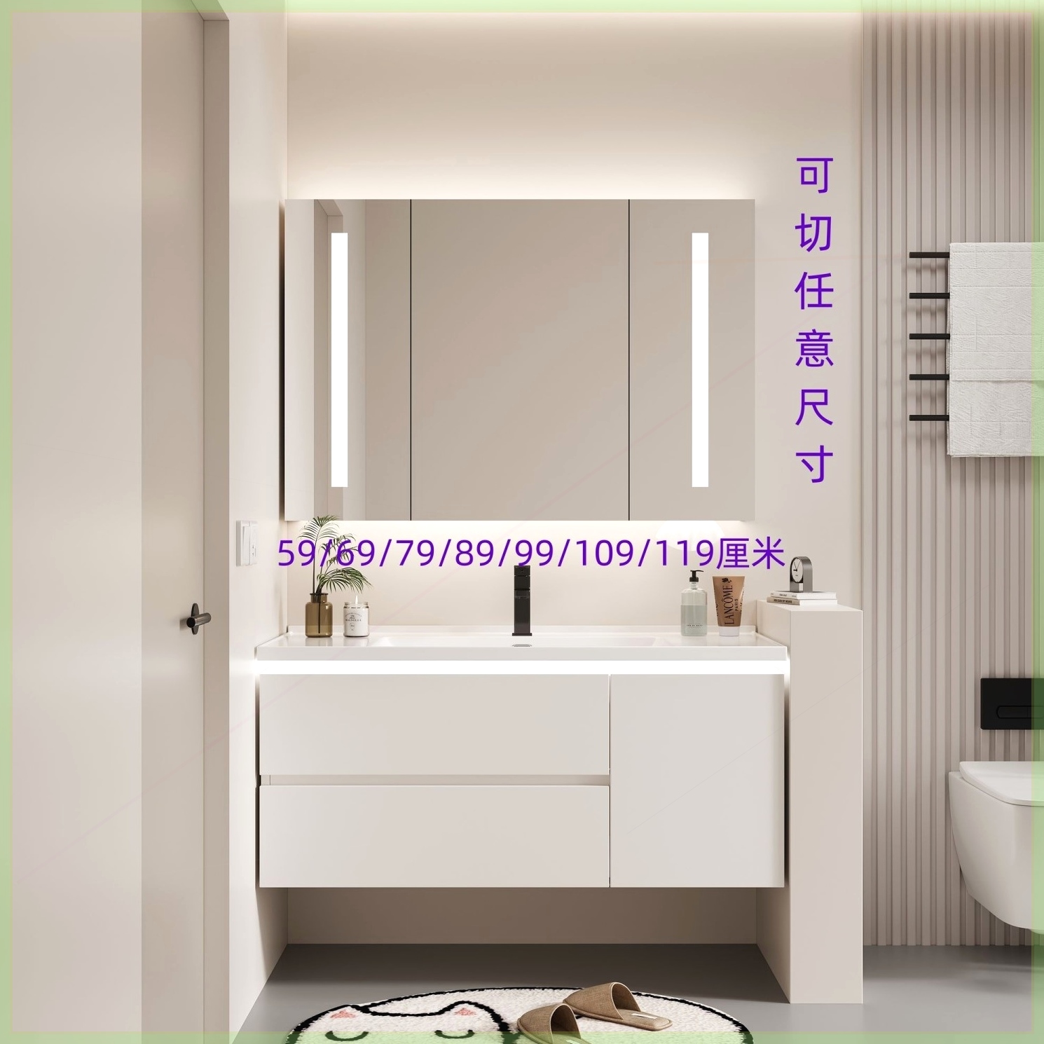 陶瓷一体盆浴室柜卫生间洗漱台柜59/69CM79/89公分99/109/119厘米