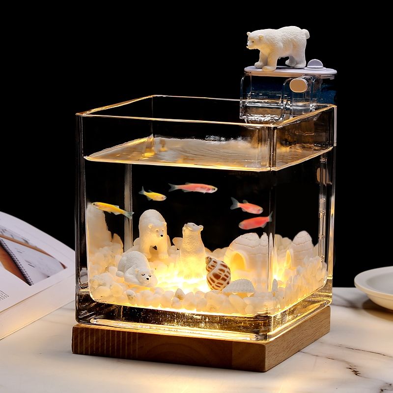 超白加厚斗鱼专用小型鱼缸玻璃方形海绵宝宝客厅家用办公室桌面缸