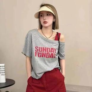 宽松韩系字母印 日本进口MUJ显瘦慵懒风薄款 短袖 T恤女夏季 2025新款