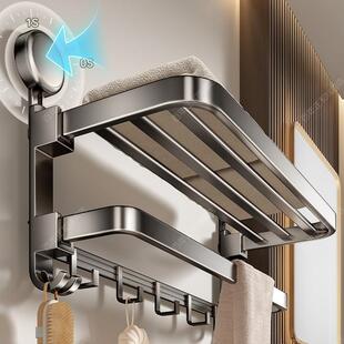 百年正和吸盘浴巾架太空铝厕所免打孔壁挂浴室毛巾架卫生间置物架