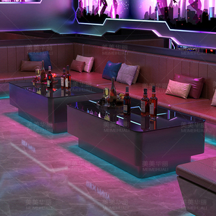 现货 KTV轻奢茶几会所夜店不锈钢钢化玻璃岩板酒吧专用桌子定制