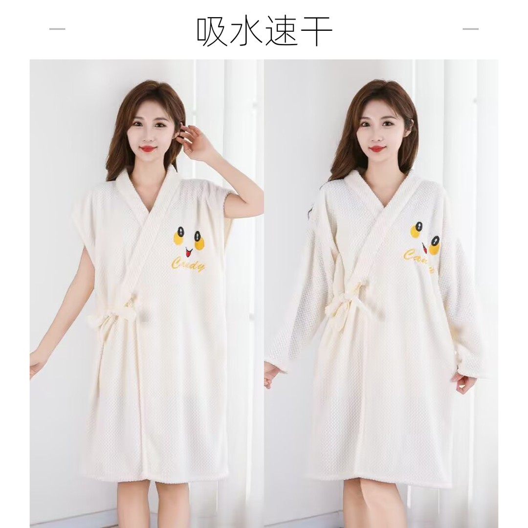加厚绑带浴袍速干吸水加长菠萝格可穿式浴巾家用时尚睡衣